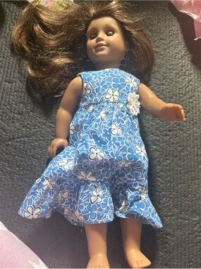 American Girl Blue Floral Sundress with White Flower Accent
